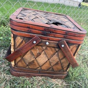 Antique Rattan & Wicker Bamboo Picnic Basket